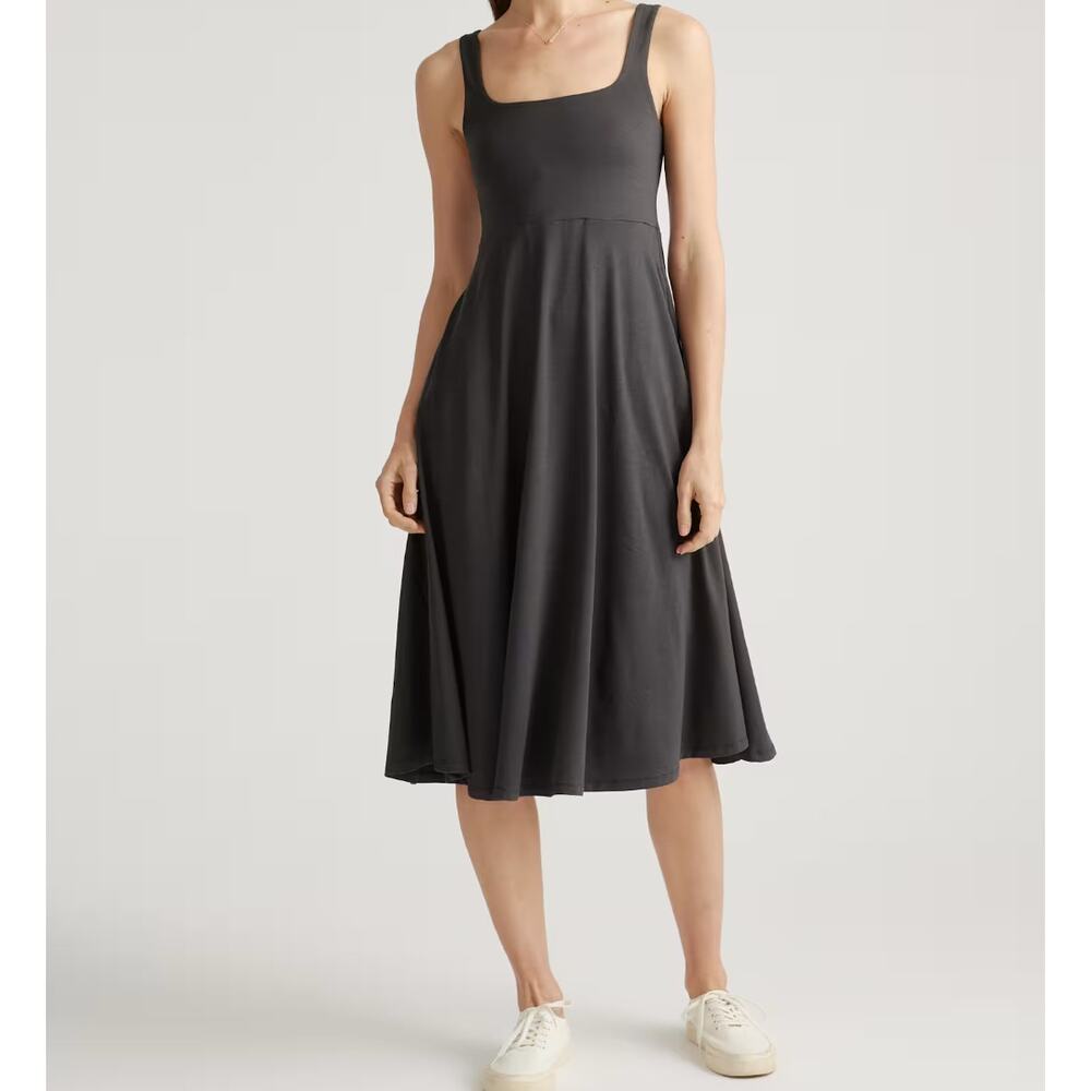 Quince Flowknit Breeze Fit & Flare Dress Black (L)